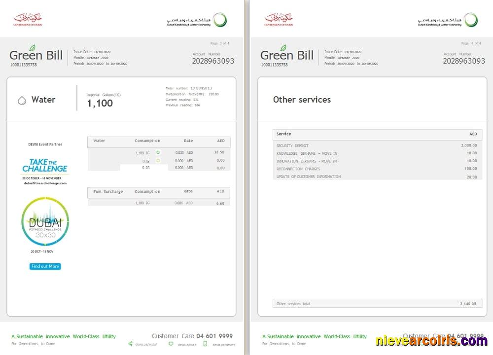 UAE Dubai Electricity & Water Authority utility bill 4 pages 3 4